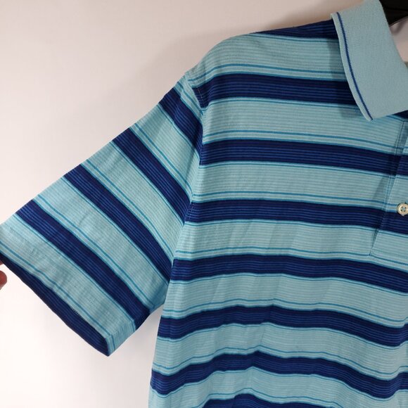 Saddlebred Mens Shrt Slv Button Top Collared Blues Striped Tee Sz Large - Picture 2 of 8